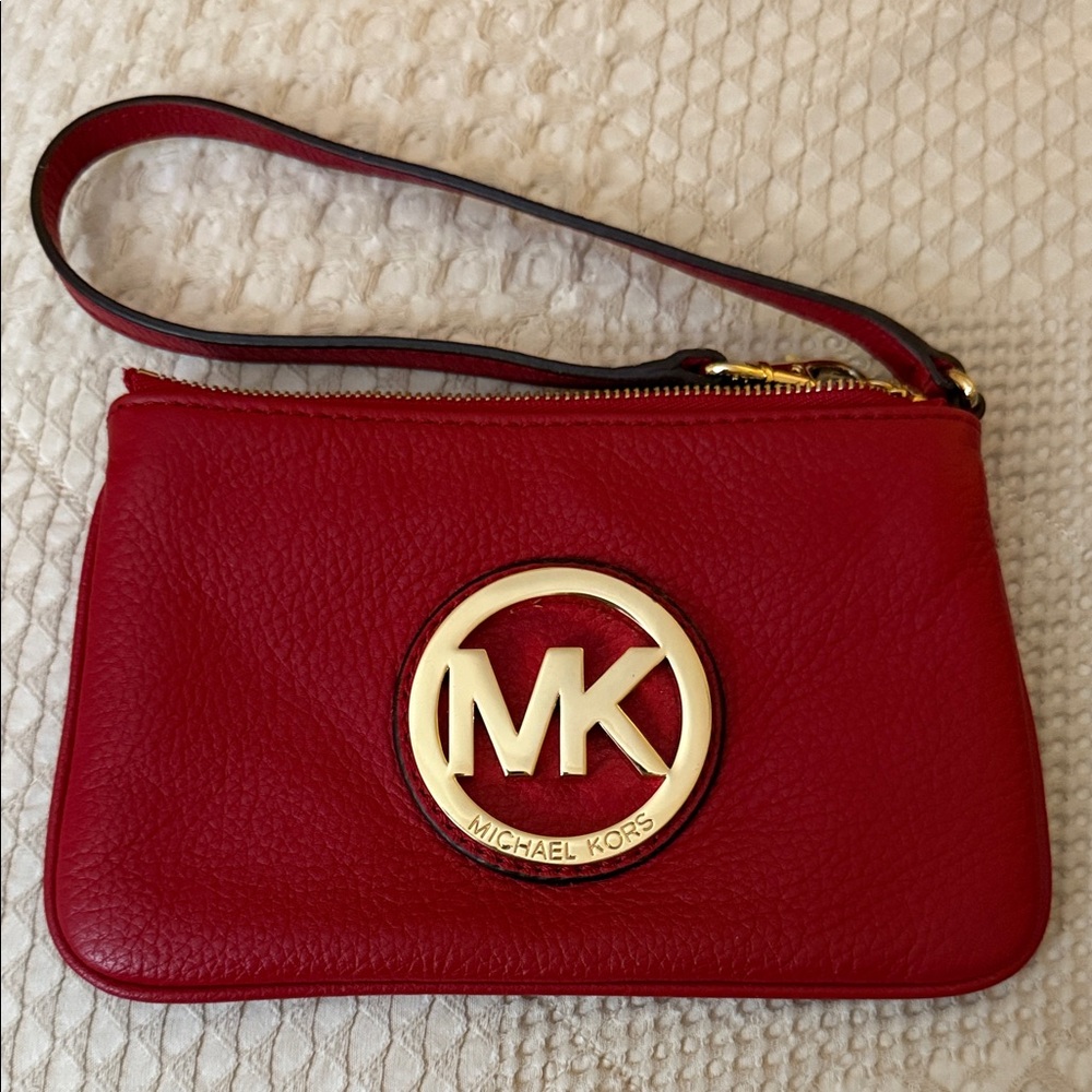 Michael Kors Bold Red Wristlet with Gold Logo